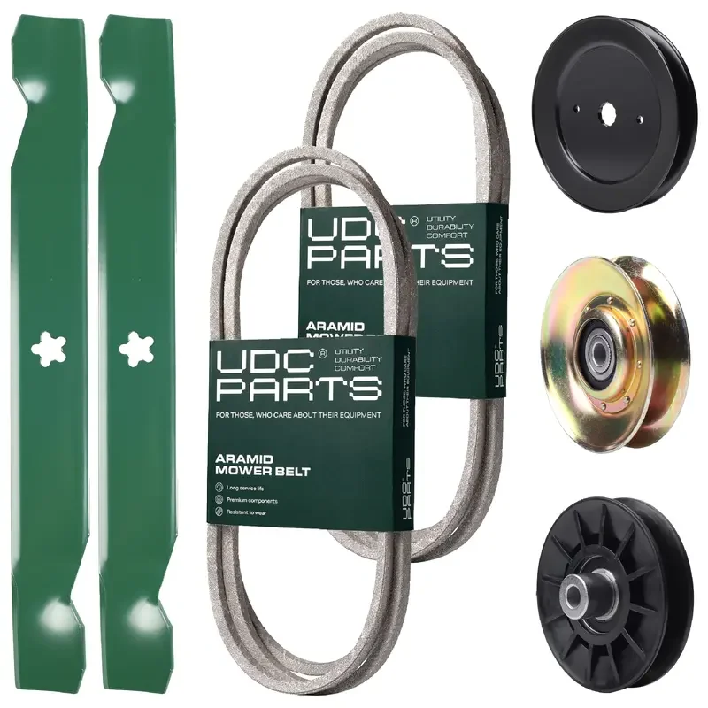 UDC Parts Mower Kit / Belt 138255 + Belt 197253 + Pulley 127783 + Pulley 129861 + Pulley 532194326 + 2 Pack Blades 138497 / Fits Husqvarna LT152