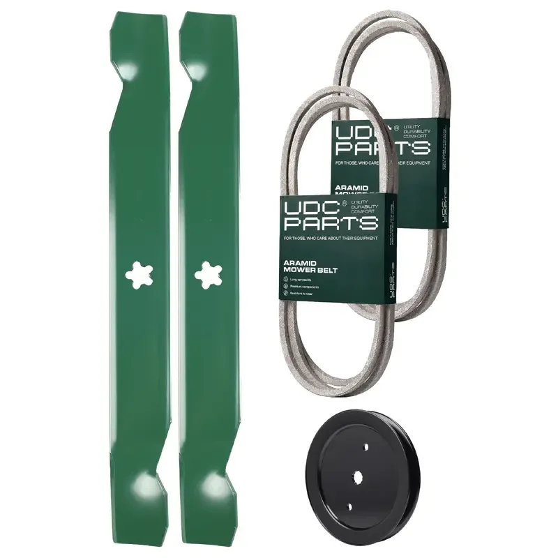 UDC Parts Mower Kit / Belt 138255 + Belt 140218 + Pulley 195945 + 2 Pack Blades 138497 / Fits Jonsered LT2217A