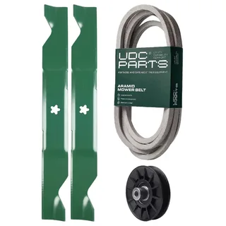 UDC Parts Mower Kit / Belt 539117245 + Pulley 532194326 + 2 Pack Blades 405380 / Fits Husqvarna LT1597