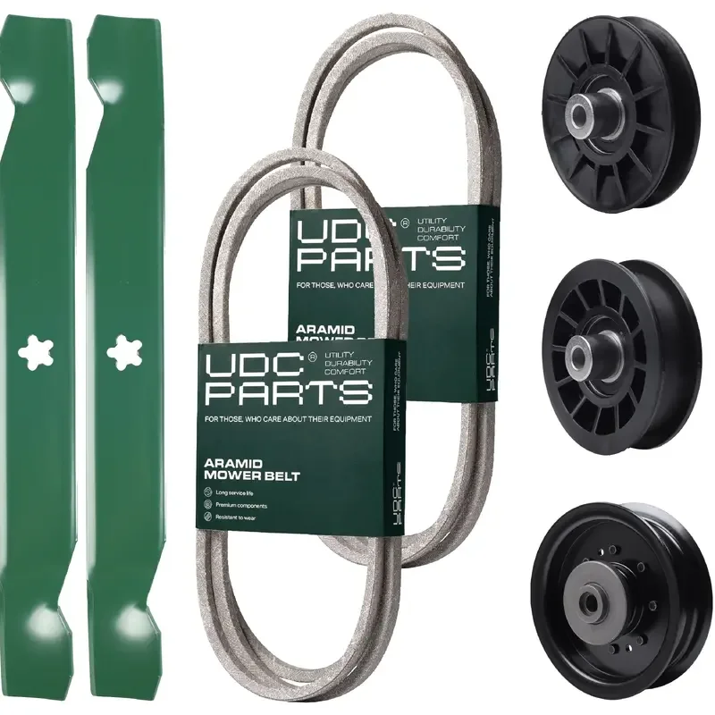 UDC Parts Mower Kit / Belt 138255 + Belt 194346 + Pulley 532194326 + Pulley 532194327 + Pulley 532196104 + 2 Pack Blades 138497 / Fits Husqvarna LT1597