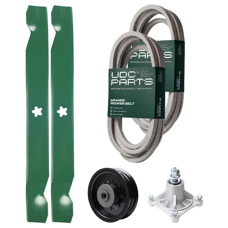 UDC Parts Mower Kit / Belt 539114557 + Belt 539117245 + Pulley 532196104 + Spindle 532174356 + 2 Pack Blades 138971 / Fits Husqvarna RZ4619 RZ4620 RZ5422 RZ5424