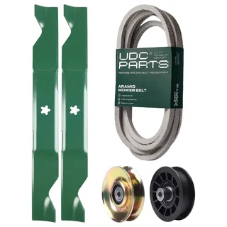 UDC Parts Mower Kit / Belt 539117245 + Pulley 127783 + Pulley 532194327 + 2 Pack Blades 405380 / Fits Husqvarna LT1597