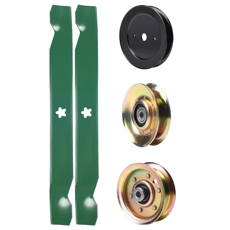 UDC Parts Mower Kit / Pulley 127783 + Pulley 129861 + Pulley 173437 + 2 Pack Blades 138971 / Fits Husqvarna LT150 LT16542 LT18542 LTH120 LTH130 LTH1342 LTH1542 LTH18542 LTHK1342 R316T AWD YT130 YT150