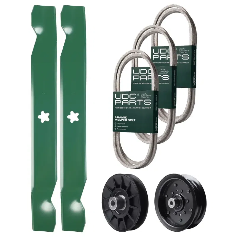UDC Parts Mower Kit / Belt 138255 + Belt 140218 + Belt 197253 + Pulley 532194326 + Pulley 532196106 + 2 Pack Blades 138497 / Fits Jonsered LT2217A
