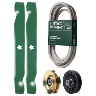 UDC Parts Mower Kit / Belt 539117245 + Pulley 127783 + Pulley 532194326 + 2 Pack Blades 138497 / Fits Husqvarna LT1597