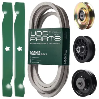 UDC Parts Mower Kit / Belt 539117245 + Pulley 127783 + Pulley 532194327 + Pulley 532196104 + 2 Pack Blades 138497 / Fits Husqvarna LT1597
