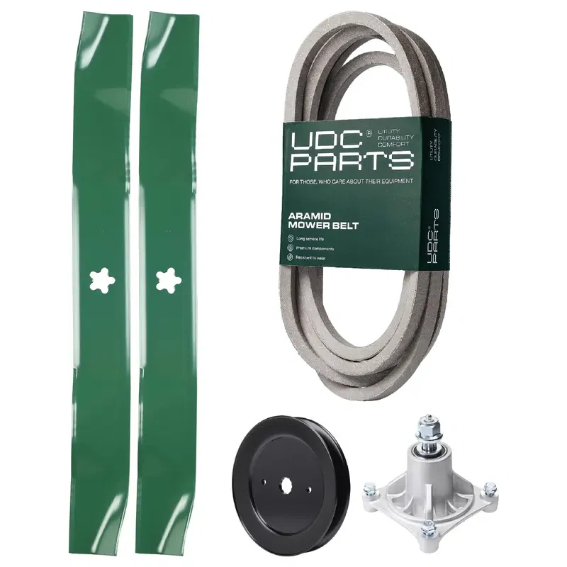 UDC Parts Mower Kit / Belt 539114557 + Pulley 129861 + Spindle 532174356 + 2 Pack Blades 134149 / Fits Husqvarna RZ4219 RZ4619 RZ4620 RZ5422 RZ5424