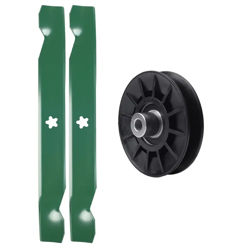 UDC Parts Mower Kit / Pulley 532194326 + 2 Pack Blades 138497 / Fits Jonsered LT2216 LT2216A2 LT2217A LT2313 LT2313A
