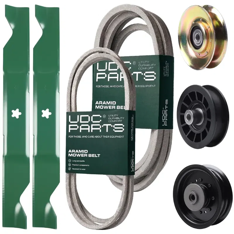 UDC Parts Mower Kit / Belt 194346 + Belt 539117245 + Pulley 127783 + Pulley 532194327 + Pulley 532196104 + 2 Pack Blades 405380 / Fits Husqvarna LT1597
