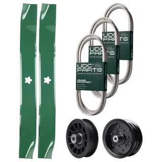 UDC Parts Mower Kit / Belt 130969 + Belt 138255 + Belt 140218 + Pulley 532196106 + Pulley 532194327 + 2 Pack Blades 134149 / Fits Jonsered LT2217A