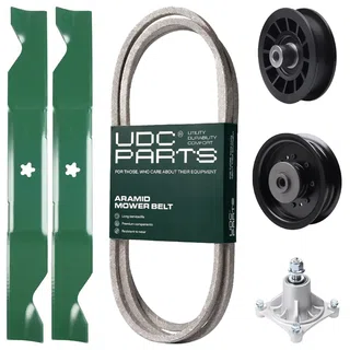 UDC Parts Mower Kit / Belt 194346 + Pulley 532194327 + Pulley 532196104 + Spindle 532174356 + 2 Pack Blades 405380 / Fits Husqvarna LT1597