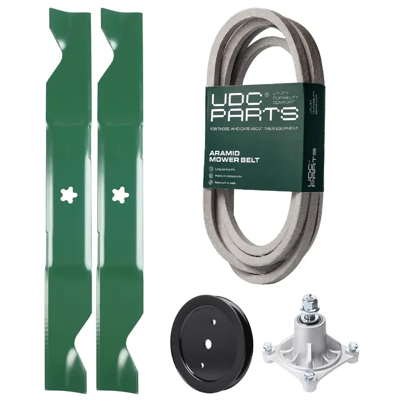 UDC Parts Mower Kit / Belt 539114557 + Pulley 195945 + Spindle 532174356 + 2 Pack Blades 405380 / Fits Husqvarna RZ4219