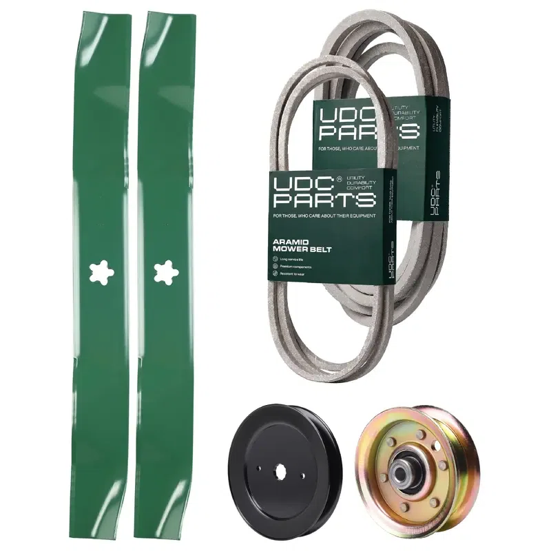 UDC Parts Mower Kit / Belt 144959 + Belt 539109243 + Pulley 129861 + Pulley 173437 + 2 Pack Blades 134149 / Fits Husqvarna LTH1542
