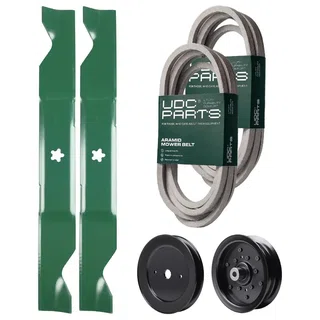 UDC Parts Mower Kit / Belt 539114557 + Belt 539117245 + Pulley 129861 + Pulley 532196106 + 2 Pack Blades 405380 / Fits Husqvarna LSZ4622 LSZ5422 LSZ5424 RZ4219