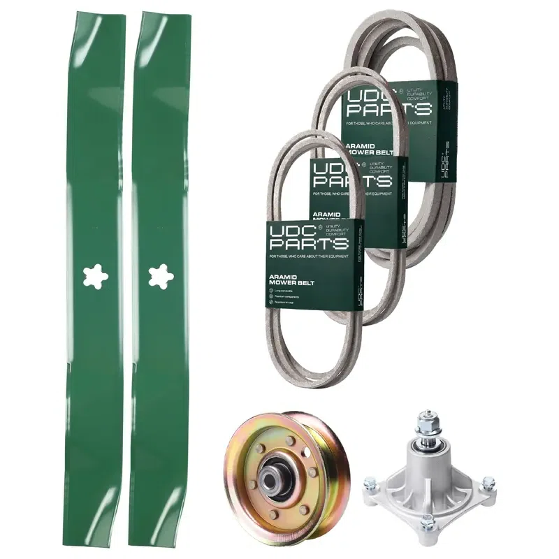 UDC Parts Mower Kit / Belt 144959 + Belt 174883 + Belt 539109243 + Pulley 173437 + Spindle 532174356 + 2 Pack Blades 134149 / Fits Husqvarna LTH1542