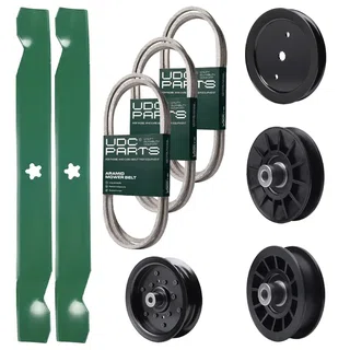UDC Parts Mower Kit / Belt 130969 + Belt 138255 + Belt 140218 + Pulley 195945 + Pulley 532194326 + Pulley 532196106 + Pulley 532194327 + 2 Pack Blades 138971 / Fits Jonsered LT2217A