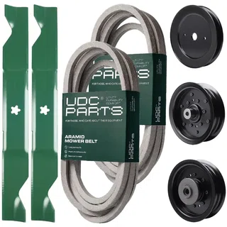 UDC Parts Mower Kit / Belt 539114557 + Belt 539117245 + Pulley 129861 + Pulley 532196106 + Pulley 532196104 + 2 Pack Blades 405380 / Fits Husqvarna LSZ4622 LSZ5422 LSZ5424