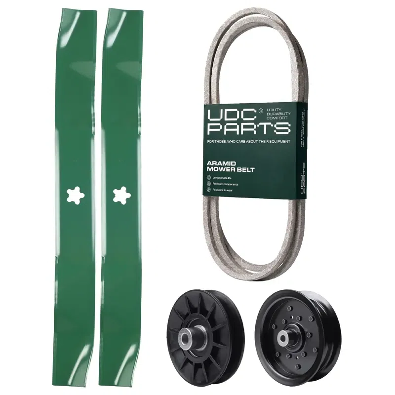 UDC Parts Mower Kit / Belt 197253 + Pulley 532194326 + Pulley 532196106 + 2 Pack Blades 134149 / Fits Poulan C20H42YT PO175A42LT