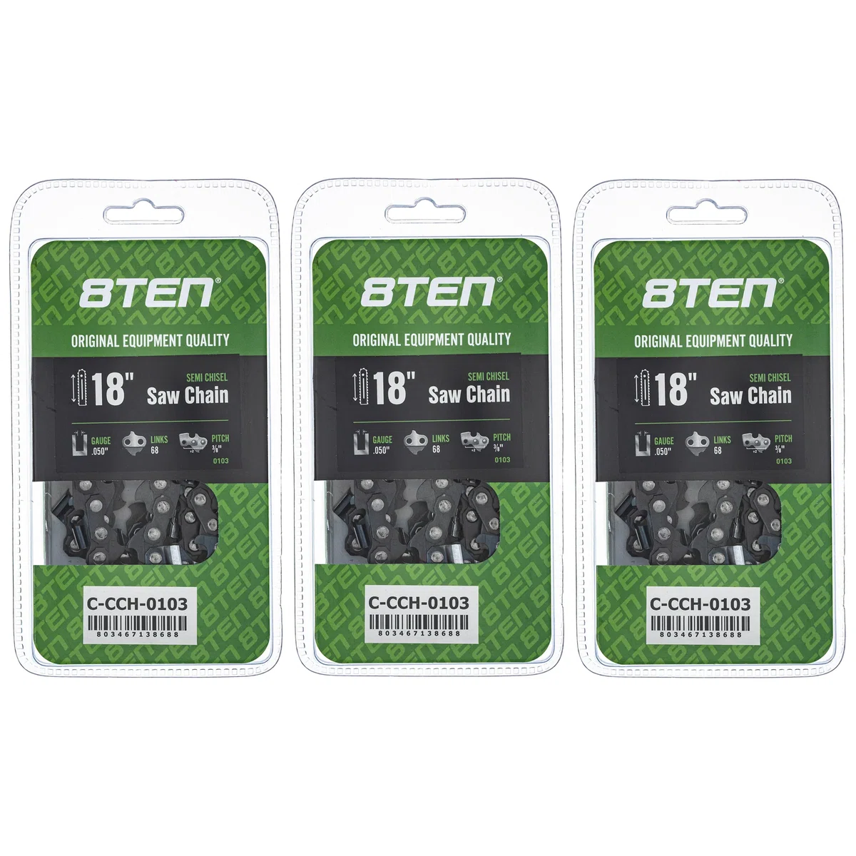 Chainsaw Chain 18 Inch .050 3/8 68DL For Solo Makita Husqvarna 501842568 501842668 72LPX068G | 3-PACK