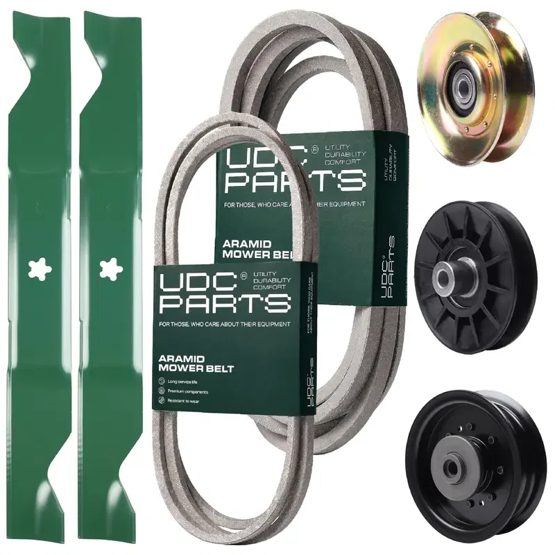 UDC Parts Mower Kit / Belt 138255 + Belt 539117245 + Pulley 127783 + Pulley 532194326 + Pulley 532196104 + 2 Pack Blades 405380 / Fits Husqvarna LT1597