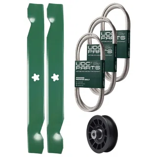 UDC Parts Mower Kit / Belt 130969 + Belt 138255 + Belt 140218 + Pulley 532194327 + 2 Pack Blades 138497 / Fits Husqvarna LTH151