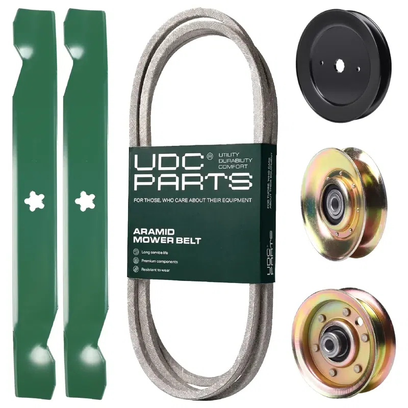 UDC Parts Mower Kit / Belt 138255 + Pulley 127783 + Pulley 129861 + Pulley 173437 + 2 Pack Blades 138497 / Fits Poulan PXT12538