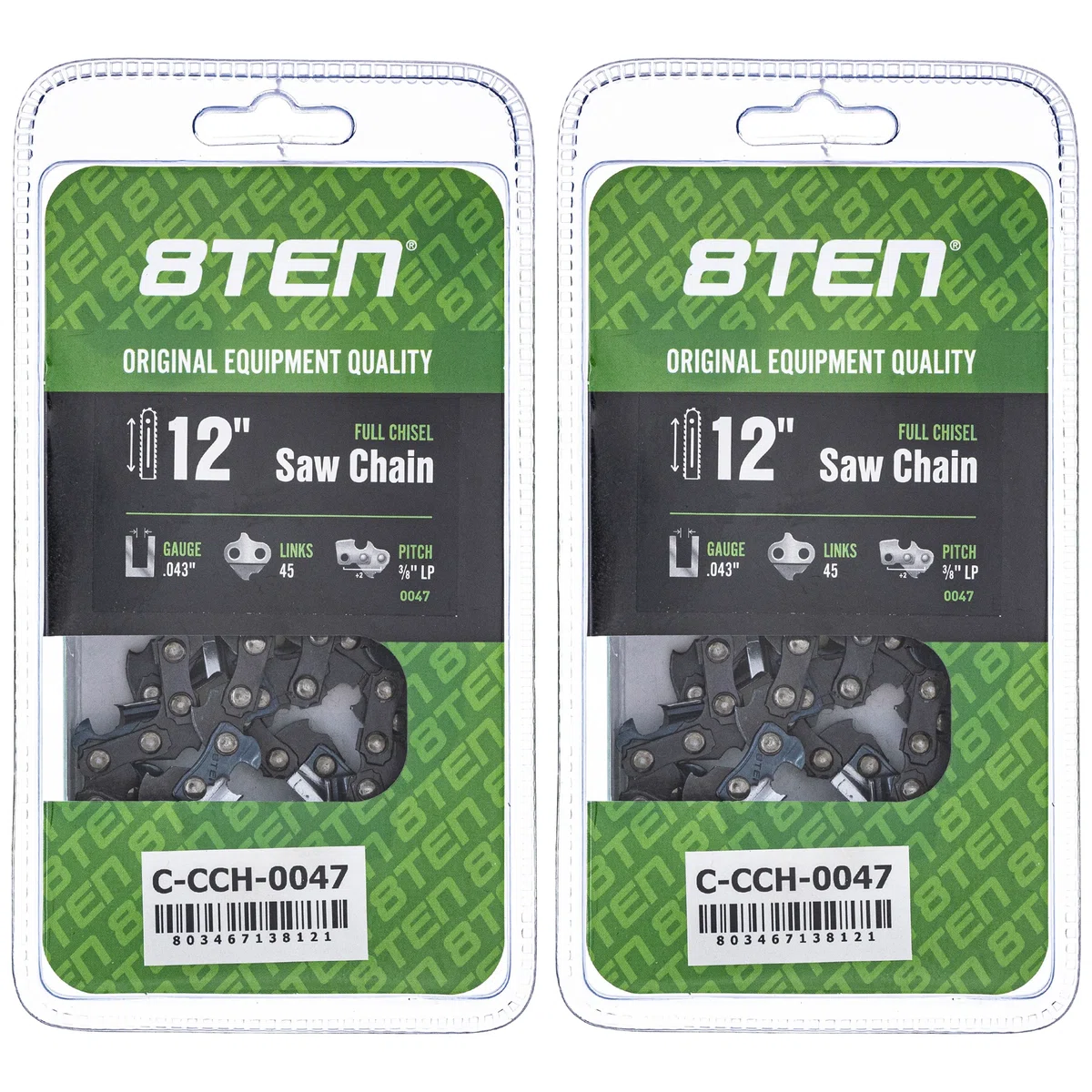 Chainsaw Chain 12 Inch .043 3/8 LP 45DL For Echo Black and Decker Homelite 90PX045G 90PX45CQ | 2-PACK