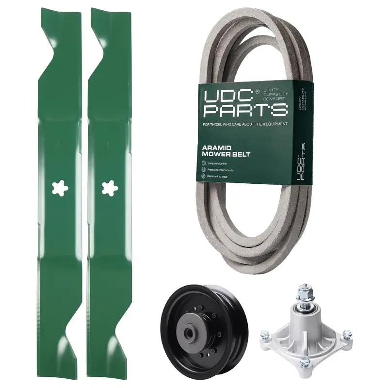 UDC Parts Mower Kit / Belt 539117245 + Pulley 532196104 + Spindle 532174356 + 2 Pack Blades 405380 / Fits Jonsered Z46R