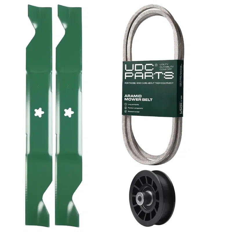 UDC Parts Mower Kit / Belt 194346 + Pulley 532194327 + 2 Pack Blades 405380 / Fits Poulan Pro PB19546LT PP175G46