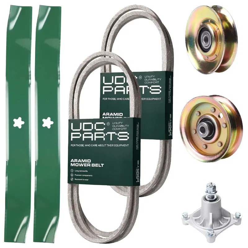 UDC Parts Mower Kit / Belt 140294 + Belt 180808 + Pulley 127783 + Pulley 173437 + Spindle 532174356 + 2 Pack Blades 134149 / Fits Jonsered LT2122A2