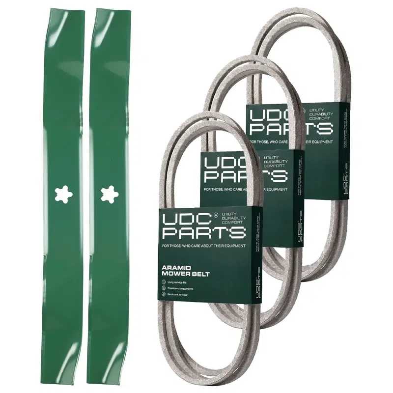 UDC Parts Mower Kit / Belt 140218 + Belt 144200 + Belt 144959 + 2 Pack Blades 134149 / Fits Husqvarna YTH150 YTH180