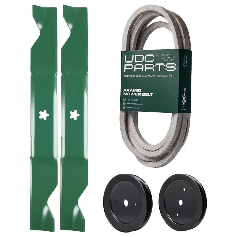 UDC Parts Mower Kit / Belt 539117245 + Pulley 129861 + Pulley 195945 + 2 Pack Blades 405380 / Fits Husqvarna RZ4219