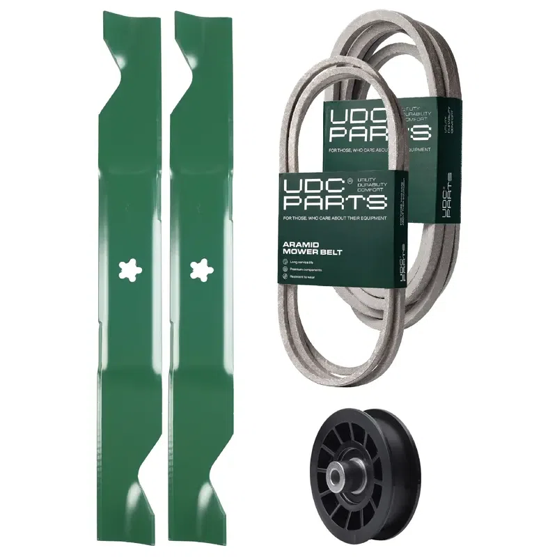UDC Parts Mower Kit / Belt 138255 + Belt 539117245 + Pulley 532194327 + 2 Pack Blades 405380 / Fits Husqvarna LT1597