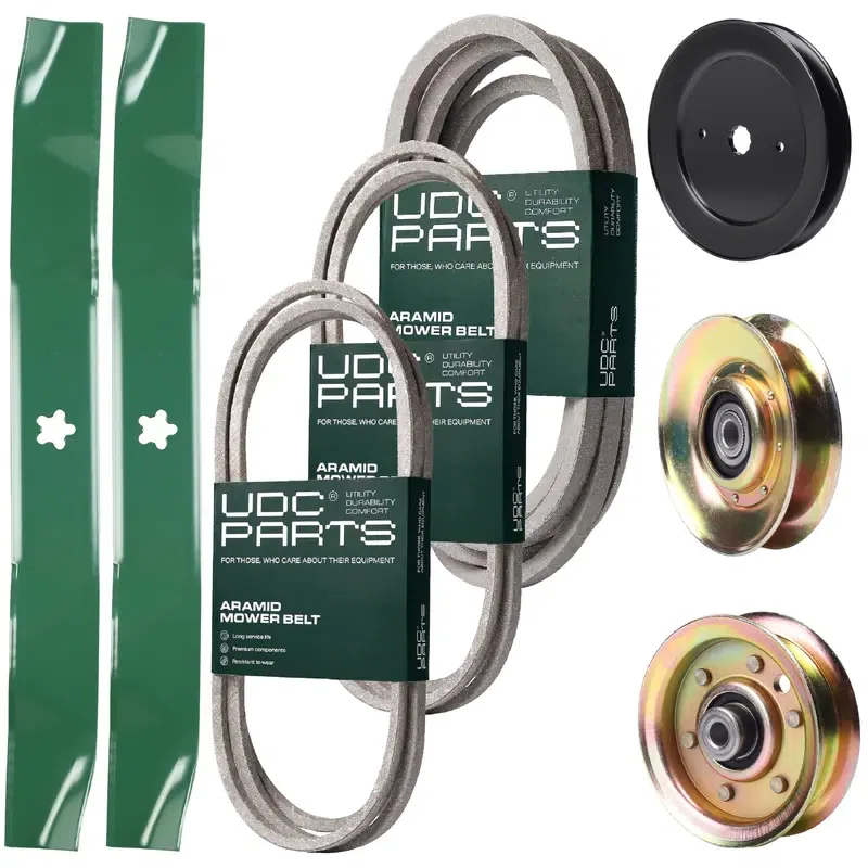UDC Parts Mower Kit / Belt 140294 + Belt 144959 + Belt 539109243 + Pulley 127783 + Pulley 129861 + Pulley 173437 + 2 Pack Blades 134149 / Fits Husqvarna LTH1542
