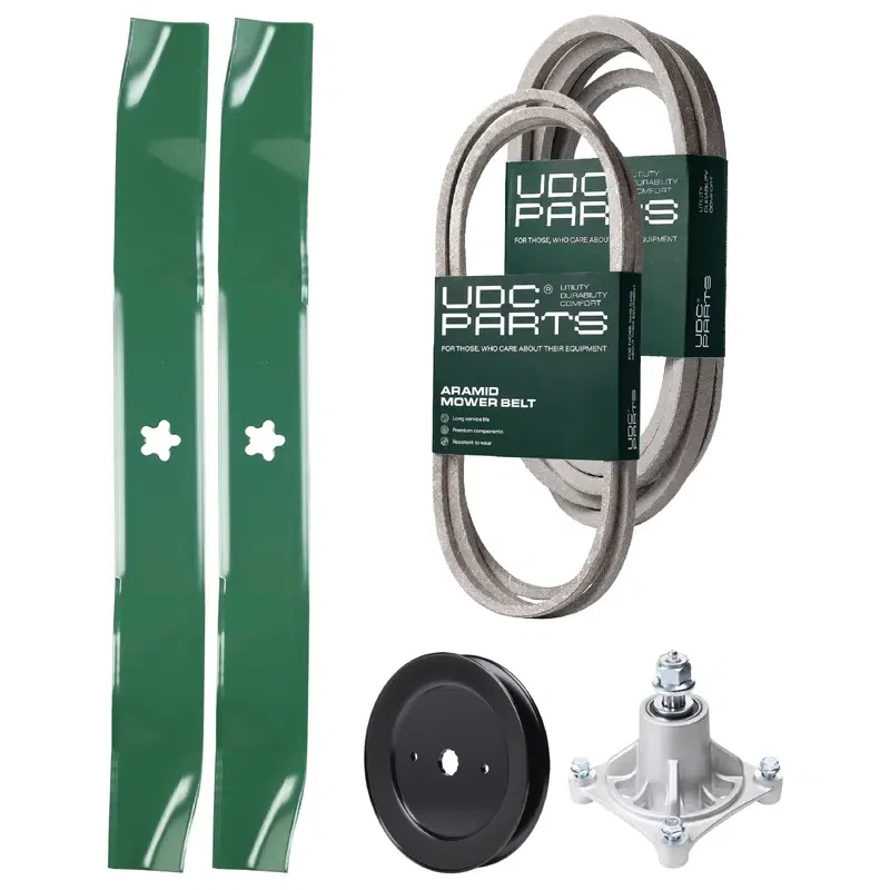UDC Parts Mower Kit / Belt 140294 + Belt 539109243 + Pulley 129861 + Spindle 532174356 + 2 Pack Blades 134149 / Fits Husqvarna LTH1542