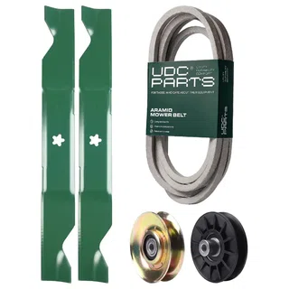 UDC Parts Mower Kit / Belt 539117245 + Pulley 127783 + Pulley 532194326 + 2 Pack Blades 405380 / Fits Husqvarna LT1597