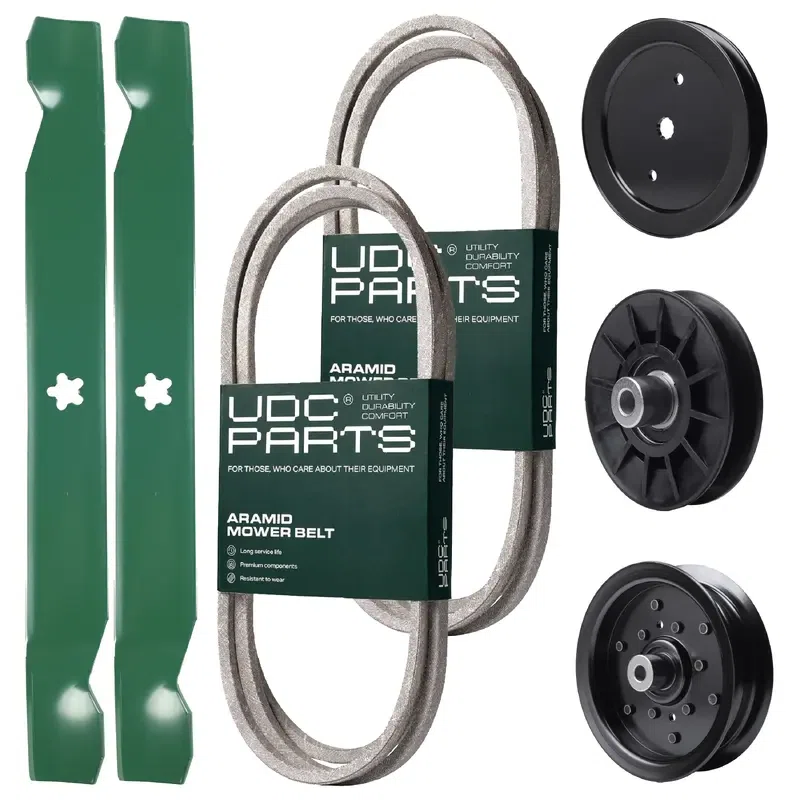 UDC Parts Mower Kit / Belt 130969 + Belt 405143 + Pulley 195945 + Pulley 532194326 + Pulley 532196106 + 2 Pack Blades 138971 / Fits Husqvarna YTH22V42