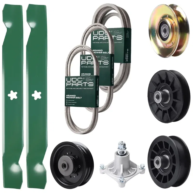 UDC Parts Mower Kit / Belt 138255 + Belt 194346 + Belt 539117245 + Pulley 127783 + Pulley 532194326 + Pulley 532194327 + Pulley 532196104 + Spindle 532174356 + 2 Pack Blades 138497 / Fits Husqvarna