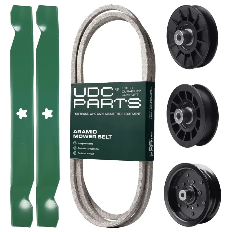 UDC Parts Mower Kit / Belt 130969 + Pulley 532194326 + Pulley 532196106 + Pulley 532194327 + 2 Pack Blades 138971 / Fits Jonsered LT2216A2 LT2217A LT2317A LT2317A2 YT42
