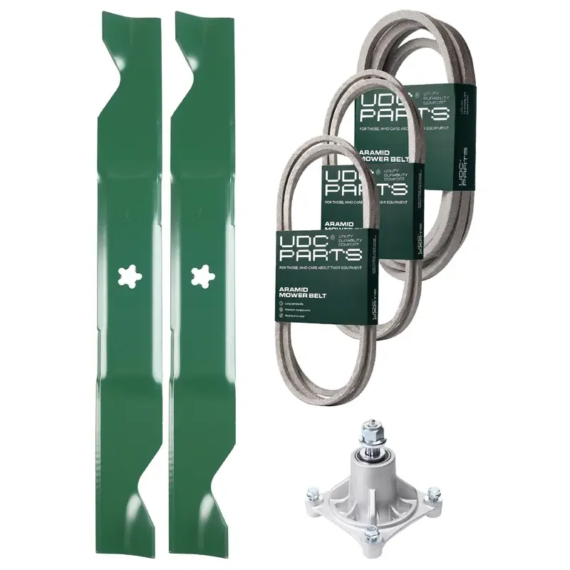 UDC Parts Mower Kit / Belt 138255 + Belt 194346 + Belt 539117245 + Spindle 532174356 + 2 Pack Blades 405380 / Fits Husqvarna LT1597