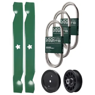 UDC Parts Mower Kit / Belt 130969 + Belt 138255 + Belt 140218 + Pulley 195945 + Pulley 532194327 + 2 Pack Blades 138497 / Fits Jonsered LT2217A