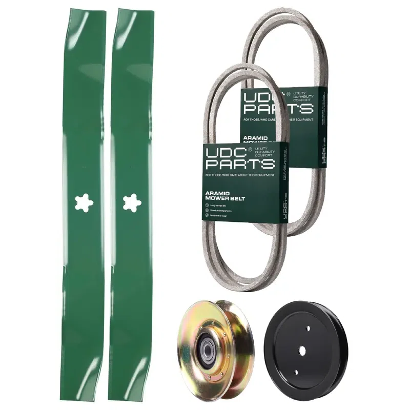 UDC Parts Mower Kit / Belt 140294 + Belt 144959 + Pulley 127783 + Pulley 195945 + 2 Pack Blades 134149 / Fits Husqvarna YTH1842