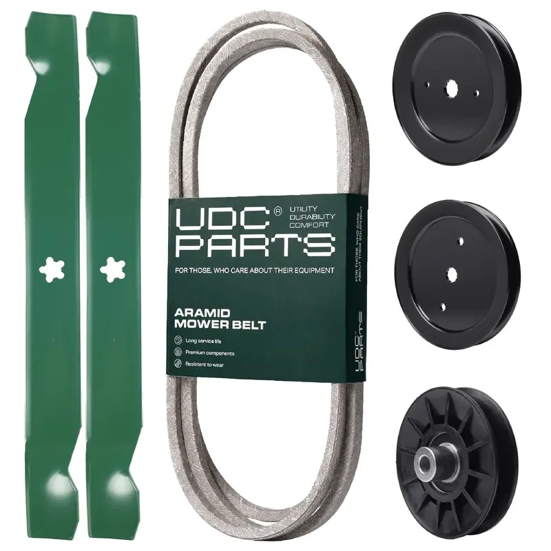 UDC Parts Mower Kit / Belt 144959 + Pulley 129861 + Pulley 195945 + Pulley 532194326 + 2 Pack Blades 138971 / Fits Jonsered LT2218A