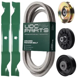 UDC Parts Mower Kit / Belt 539117245 + Pulley 127783 + Pulley 532194326 + Pulley 532196104 + 2 Pack Blades 405380 / Fits Husqvarna LT1597