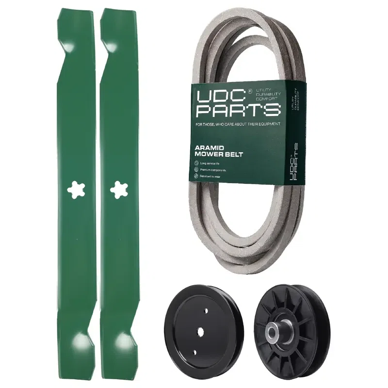 UDC Parts Mower Kit / Belt 197242 + Pulley 195945 + Pulley 532194326 + 2 Pack Blades 138971 / Fits Jonsered LT2223A2