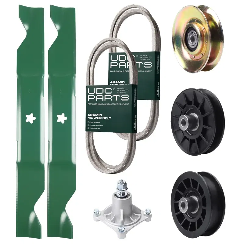 UDC Parts Mower Kit / Belt 138255 + Belt 194346 + Pulley 127783 + Pulley 532194326 + Pulley 532194327 + Spindle 532174356 + 2 Pack Blades 405380 / Fits Husqvarna LT1597