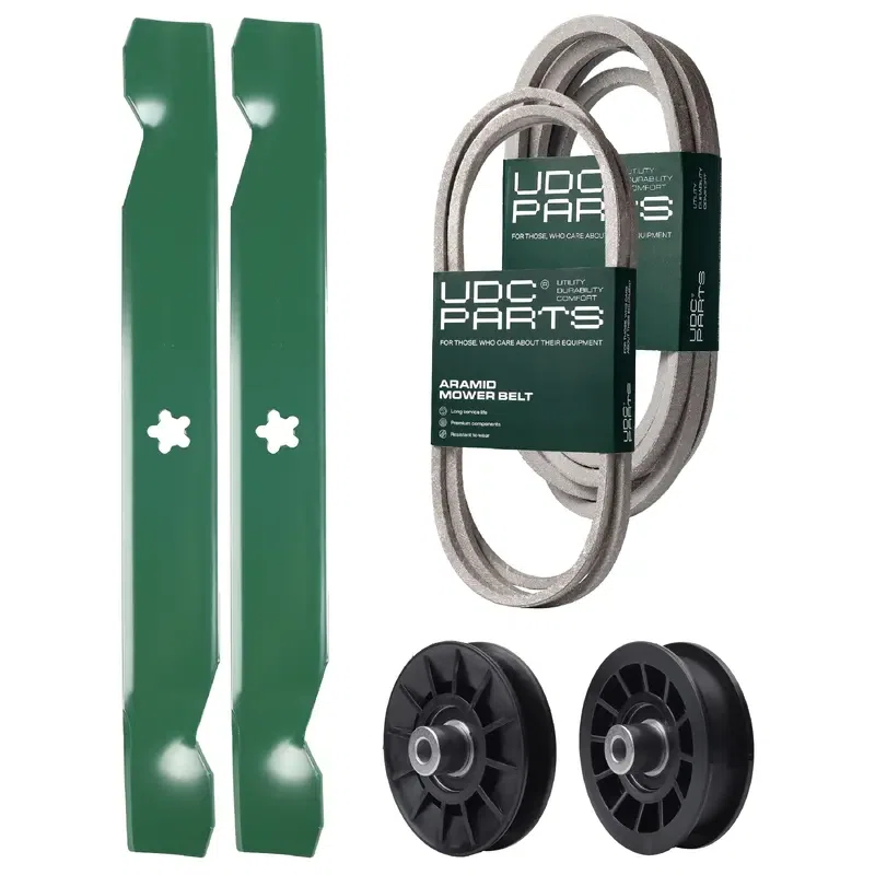 UDC Parts Mower Kit / Belt 138255 + Belt 539117245 + Pulley 532194326 + Pulley 532194327 + 2 Pack Blades 138497 / Fits Husqvarna LT1597