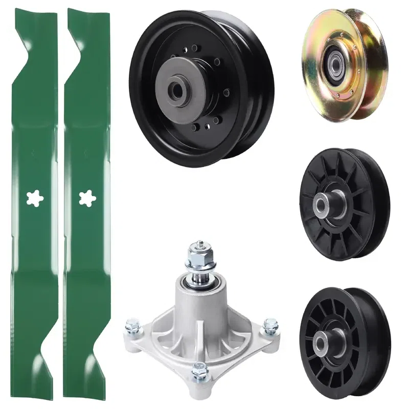 UDC Parts Mower Kit / Pulley 127783 + Pulley 532194326 + Pulley 532194327 + Pulley 532196104 + Spindle 532174356 + 2 Pack Blades 405380 / Fits Husqvarna LT1597
