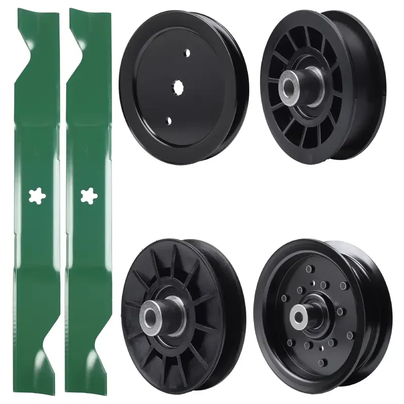 UDC Parts Mower Kit / Pulley 195945 + Pulley 532194326 + Pulley 532196106 + Pulley 532194327 + 2 Pack Blades 405380 / Fits Poulan Pro PB185A46LT PB18VA46 PB19546LT PB20A46 PB20A46YT PB20H46LT