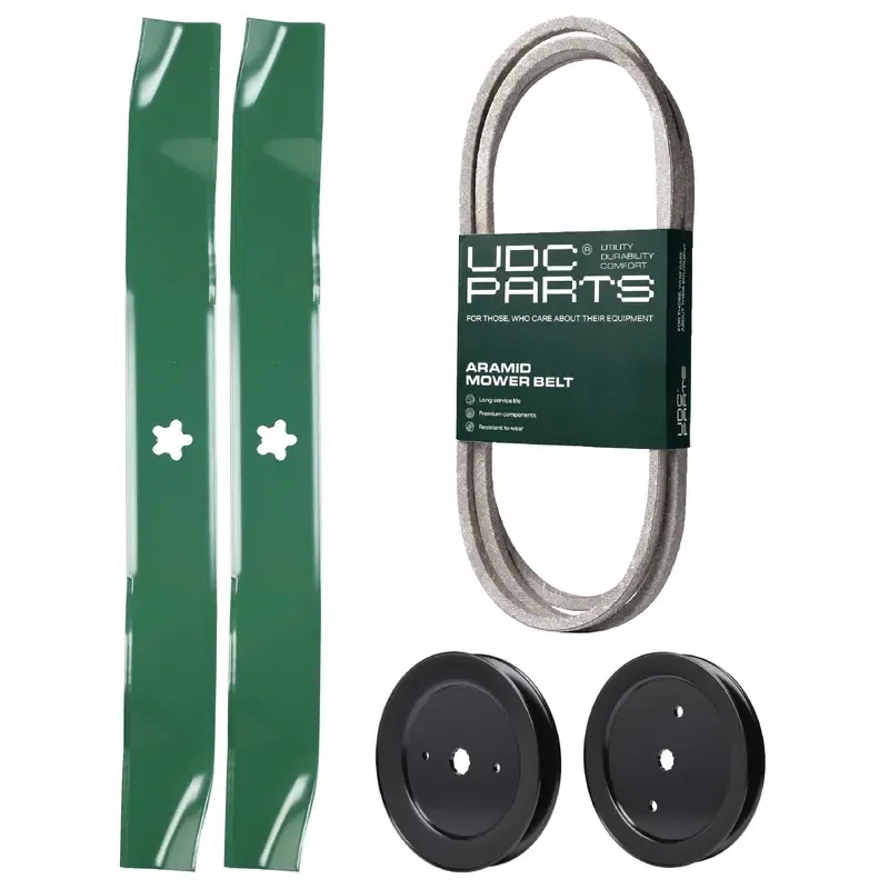 UDC Parts Mower Kit / Belt 138255 + Pulley 129861 + Pulley 195945 + 2 Pack Blades 134149 / Fits Poulan Pro PB19542LT